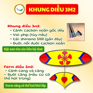 Diều sáo Vivu 2m5 -> 3m5 [KO DÂY KO SÁO] – Khung cacbon lắp ghép - Áo in nhiệt