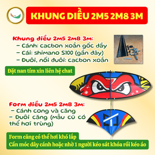 Diều sáo Vivu 2m5 -> 3m5 [KO DÂY KO SÁO] – Khung cacbon lắp ghép - Áo in nhiệt