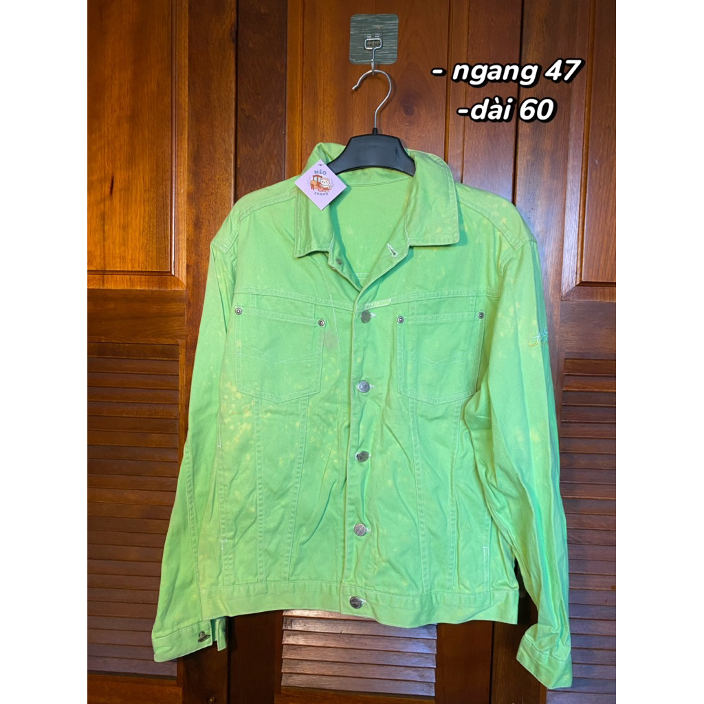 2Hand|Áo khoác denim màu xanh hoạ tiết tẩy loang.M,L vừa.