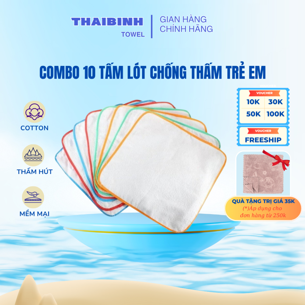 10 Miếng lót chống thấm cao cấp Đô Rê Mon Thaibinh Towel kích thước 30x30cm