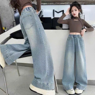  Mẫu mới 2025 - QUẦN JEAN SUÔNG A RỘNG THÊU VIỀN NỔI GẤU cao cấp bé gái  15-55kg  