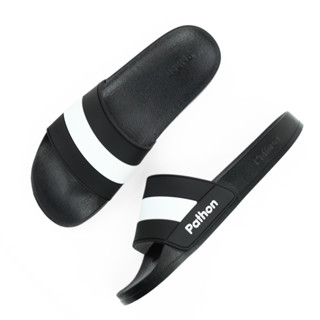   Đế nhám  Dép nam nữ quai ngang slipper Pathon quai PVC và đế PU đen quai sọc trắng đen lớn SD98NHAM shop Pathon 
