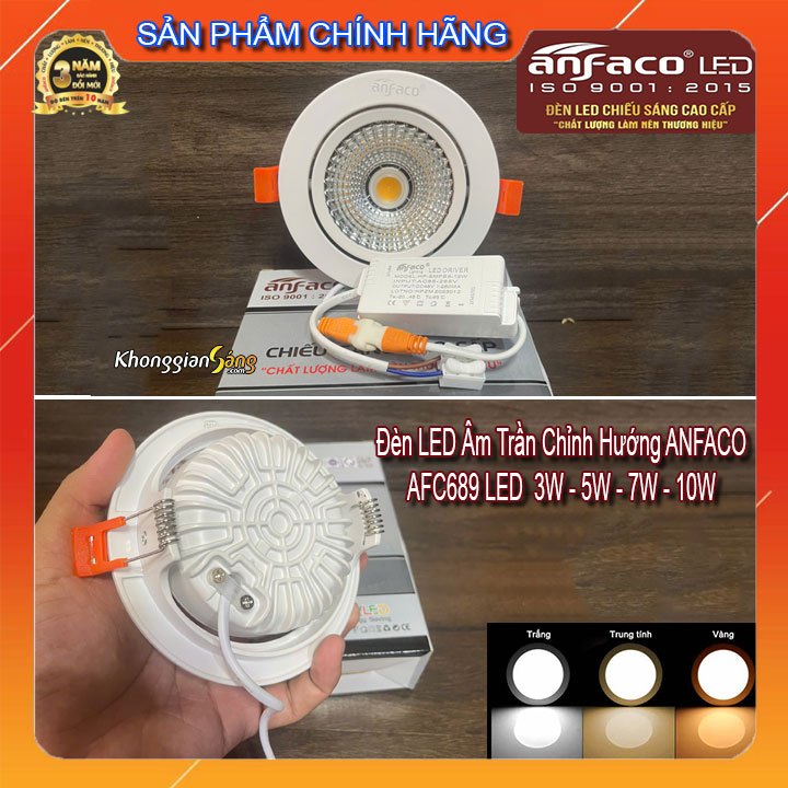 [CHÍNH HÃNG] ĐÈN LED ÂM TRẦN CHỈNH HƯỚNG THÂN NHÔM CAO CẤP ANFACO AFC689 3W - 5W - 7W - 10W