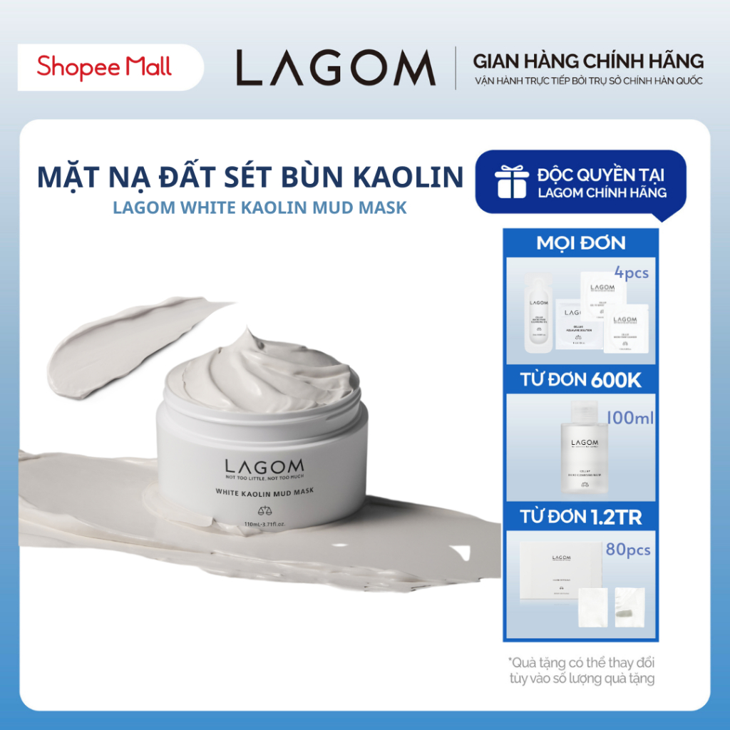 Mặt nạ đất sét LAGOM White Kaolin Mud Mask 110ml, Giúp loại bỏ bã nhờn và làm sạch lỗ chân lông