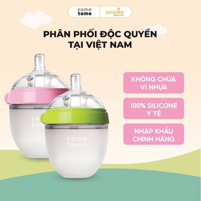 Bình sữa Comotomo Mỹ 150ml chất liệu silicone cao cấp màu xanh, hồng