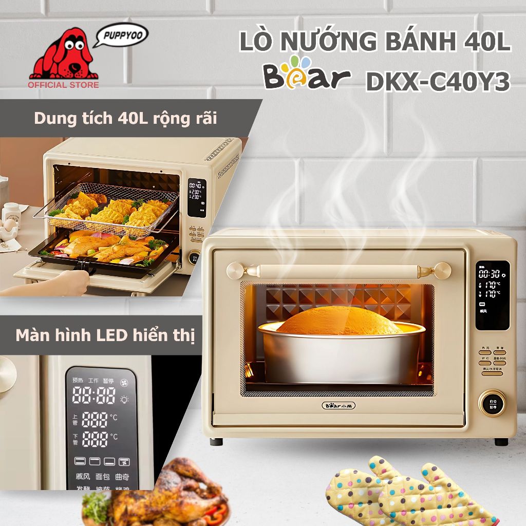 Lò Nướng Bánh Bear Dung Tích 40L Công Suất 1680W, Lò Nướng Đa Năng Thiết Kế Màn Hình LED Cao Cấp