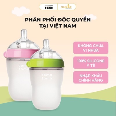 Bình sữa Comotomo Mỹ 250ml chất liệu silicone cao cấp - xanh, hồng