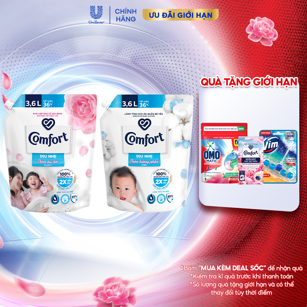 Nước Xả Vải Comfort Dịu Nhẹ Túi 3,6L