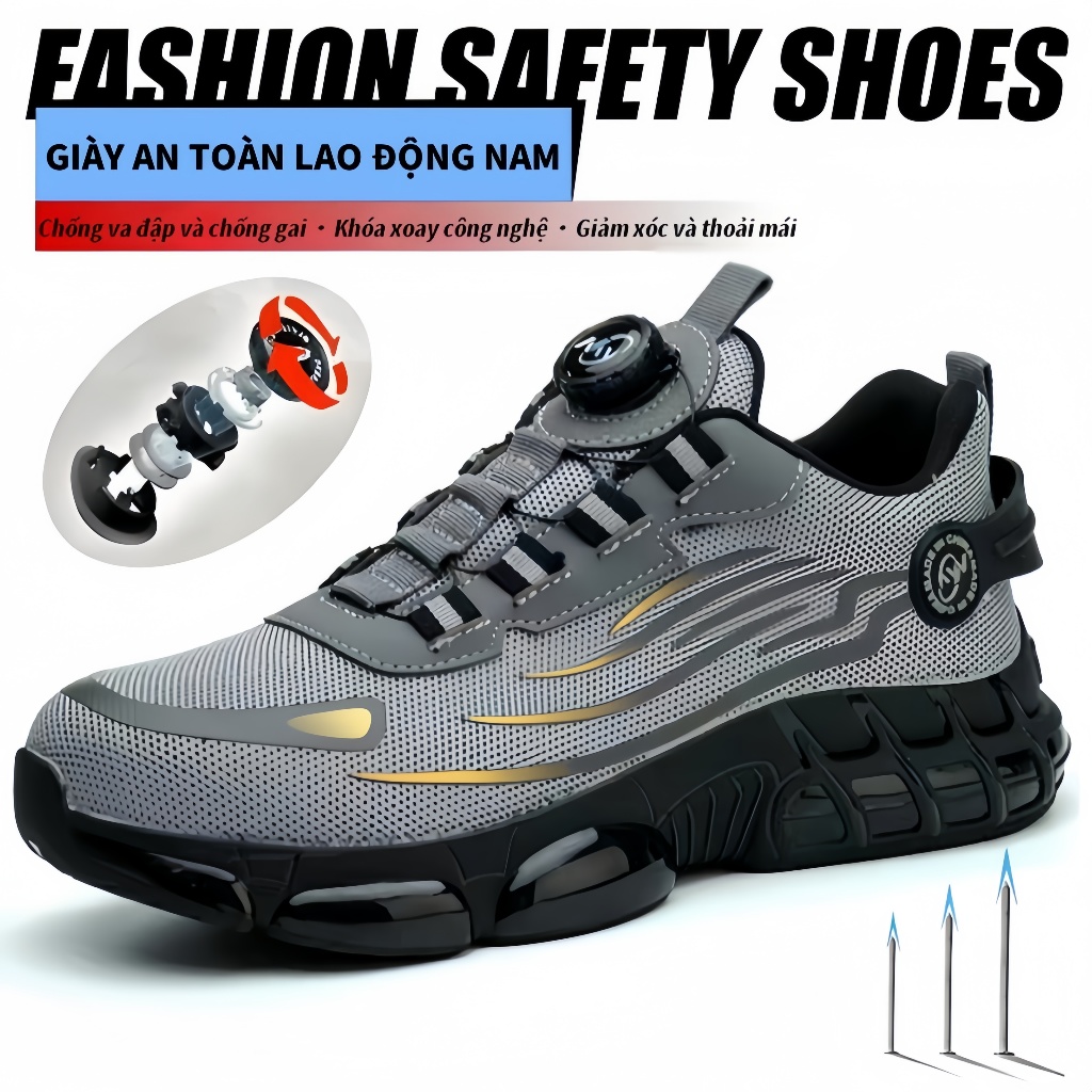 ✨-Giày Bảo Hộ Lao Động Nam Siêu Nhẹ Thời Trang Núm Xoáy Đế Lót Kevlar Chống Đinh/Chống Trơn CN39-45 Chống Mài Mòn