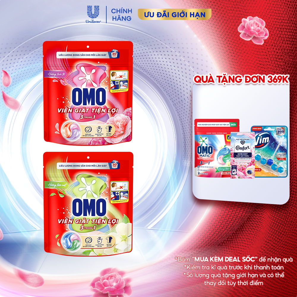 Túi viên giặt tiện lợi OMO 3 trong 1 (30-50viên/túi)