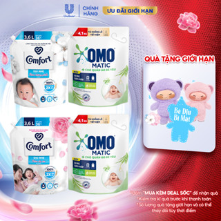 Combo Túi Nước Giặt Omo Matic Cho quần áo bé yêu 4,1kg + Nước Xả Vải Comfort Dịu Nhẹ Túi 3,6L