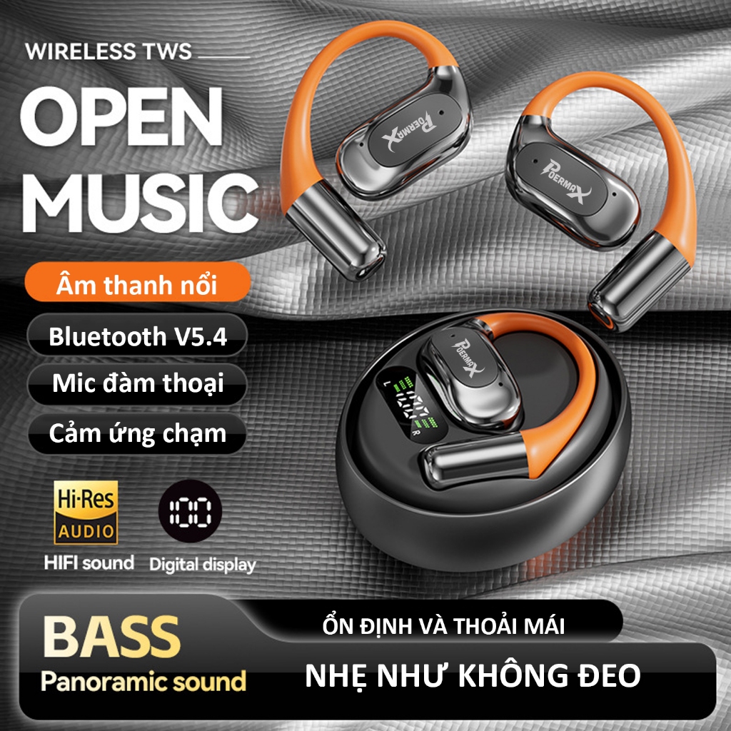 Tai nghe thể thao Bluetooth Poermax M113, Tai nghe Open-ear đeo thoải mái pin dùng lâu có micro | BigBuy360 - bigbuy360.vn
