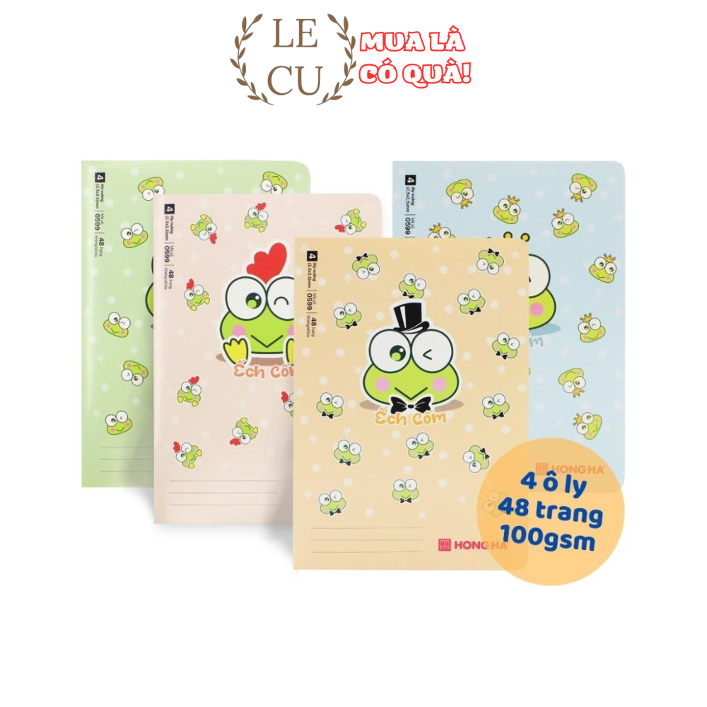 [Lốc 10 cuốn]  Vở 4 ô ly 48 trang Hồng Hà Ếch cốm định lượng 100gsm - 0599