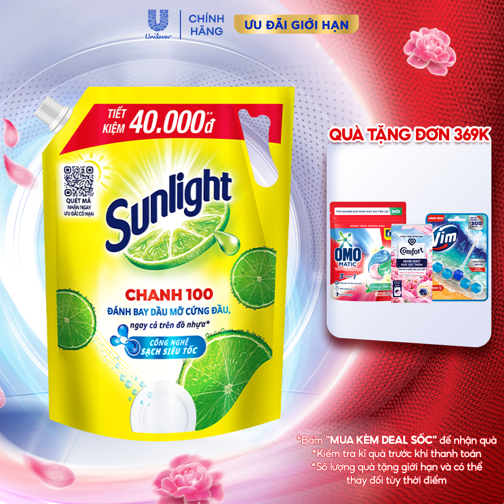 Nước Rửa Chén Bát Sunlight Chanh 100 | Sạch Dầu Mỡ Đồ Nhựa | Túi 3.5KG/3.1Kg