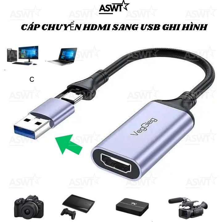 Cáp ghi hình video HDMI USB dùng Livestream bán hàng, Cáp HDMI to USB / USB type C video capture 108