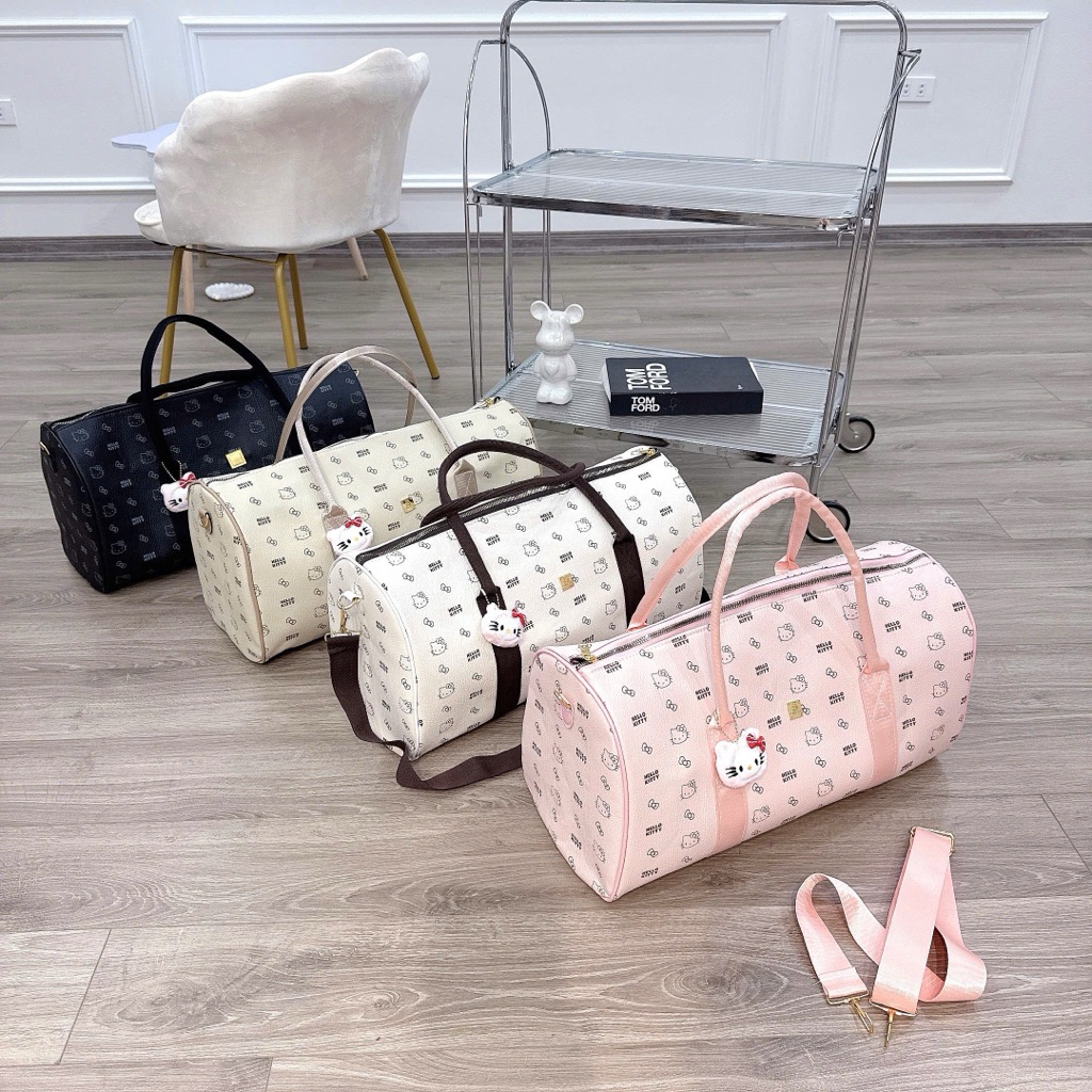 Túi du lịch, túi trống size 50 chất da pu in hình mèo cute đáng yêu (tặng kèm móc treo)