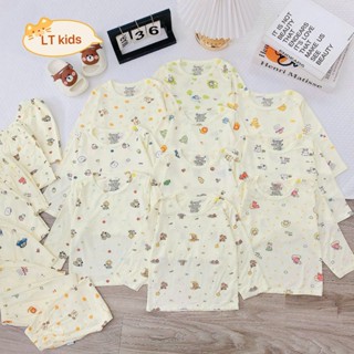 Combo 3-5 bộ quần áo dài tay cúc vai chất liệu thun lạnh petit nền Hàn Quốc nhiều hình họa tiết cho bé (3-13kg)