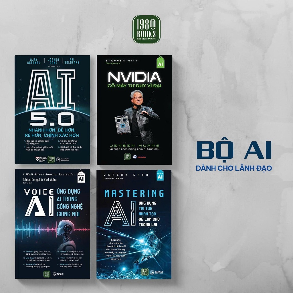 Sách - Combo 4 cuốn AI cho lãnh đạo: AI 5.0 + NVIDIA Cỗ Máy Tư Duy Vĩ Đại + Voice AI + Mastering AI