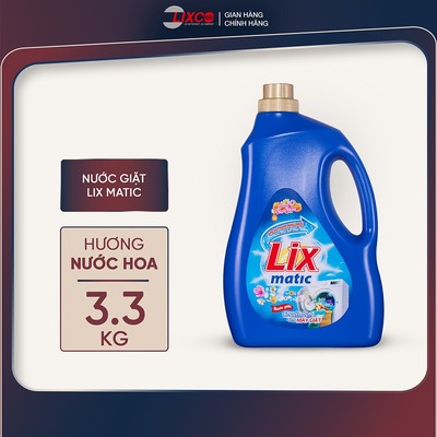 Nước giặt Lix Matic hương nước hoa chai 3.3kg NGM03 giặt tẩy đánh bay vết bẩn cứng đầu, giặt cửa trước - Lixco Việt Nam