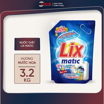 Nước giặt Lix Matic sạch thơm các hương nước hoa túi 3.2kg giặt tẩy mọi vết bẩn cứng đầu chuyên gia máy giặt