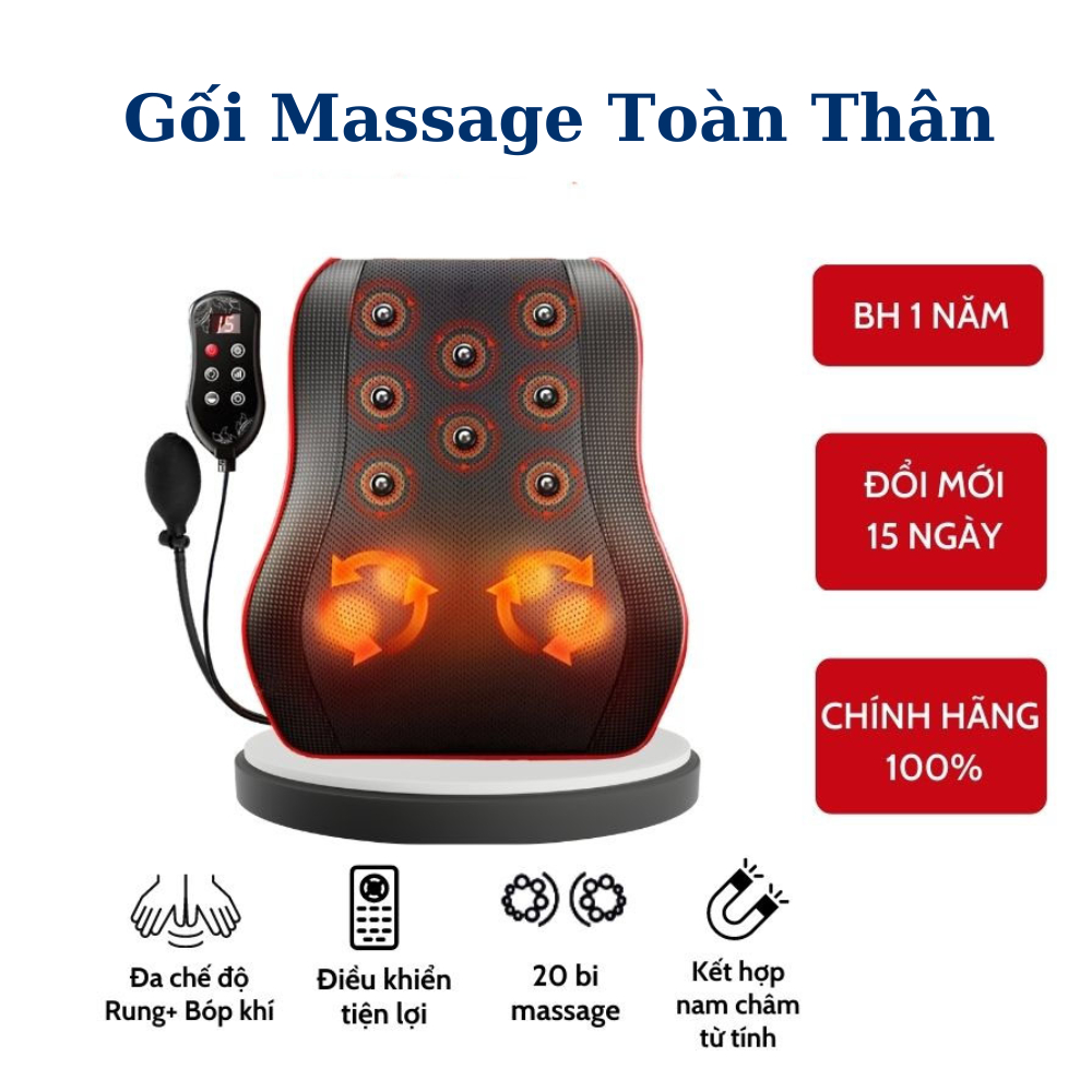 Gối massage cổ vai gáy - Máy massage hồng ngoại 16 bi - 20 bi cao cấp hỗ trợ mát xa toàn thân hiệu quả
