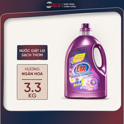 Nước giặt Lix sạch thơm hương ngàn hoa chai 3.3kg sạch nhanh vết bẩn N7401 gấp đôi sức mạnh giặt tẩy - Lixco Việt Nam
