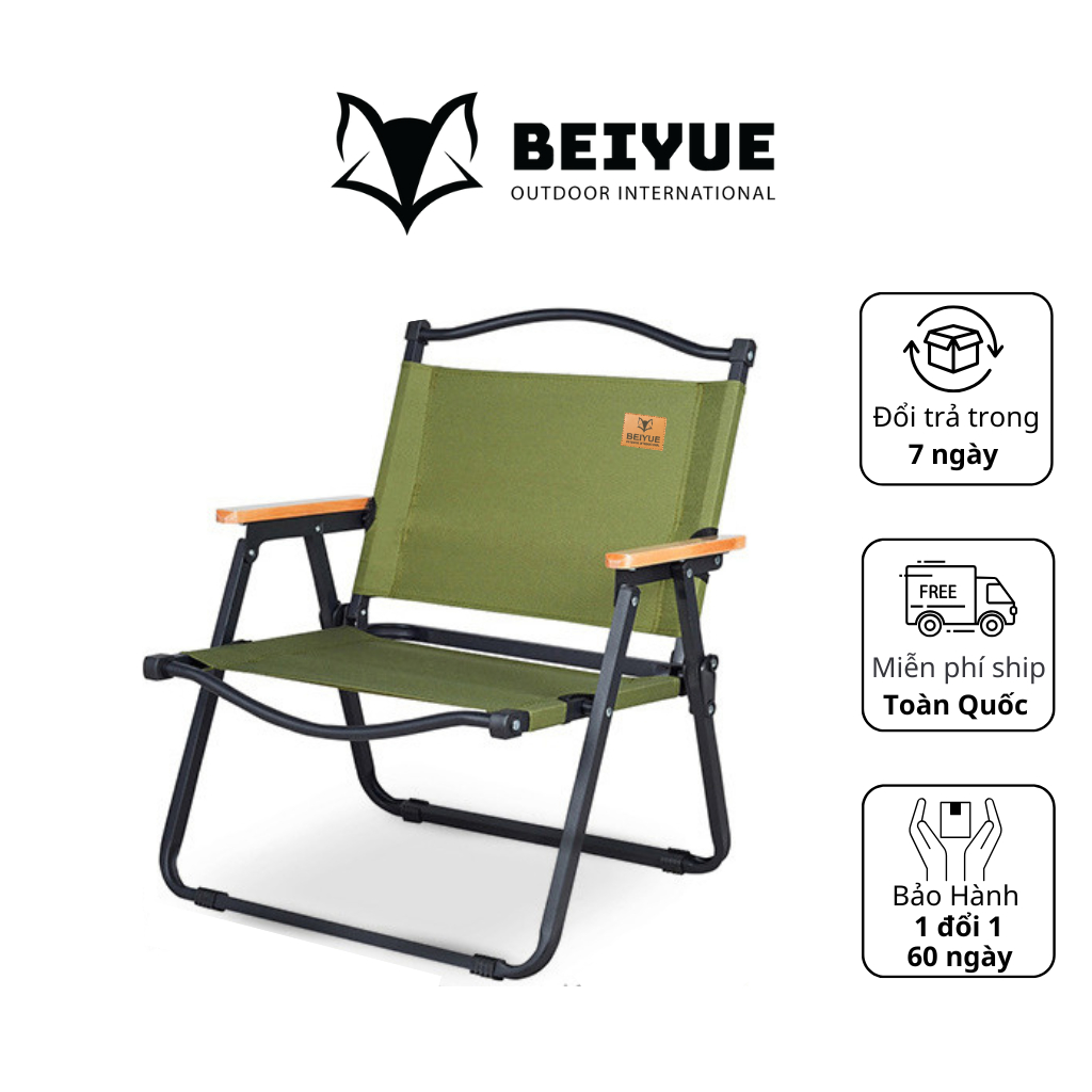 Ghế Gấp BEIYUE Vải Xanh Khung Đen – Nhập Khẩu, Gọn Nhẹ, Bền Đẹp – Ghế Cafe, Camping, Ban Công – Bảo 