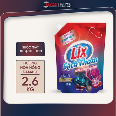 Nước giặt Lix sạch thơm hương hoa hồng Damask Lixco Việt Nam nước giặt Lix cho giặt tay và giặt máy 18401 2,6kg