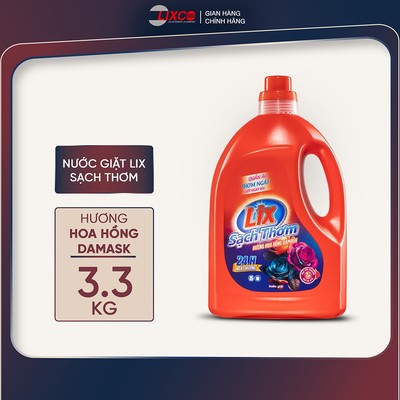 Nước giặt Lix sạch thơm hương hoa hồng Damask Lixco Việt Nam nước giặt Lix cho giặt tay, giặt máy chai 3,3kg 18402
