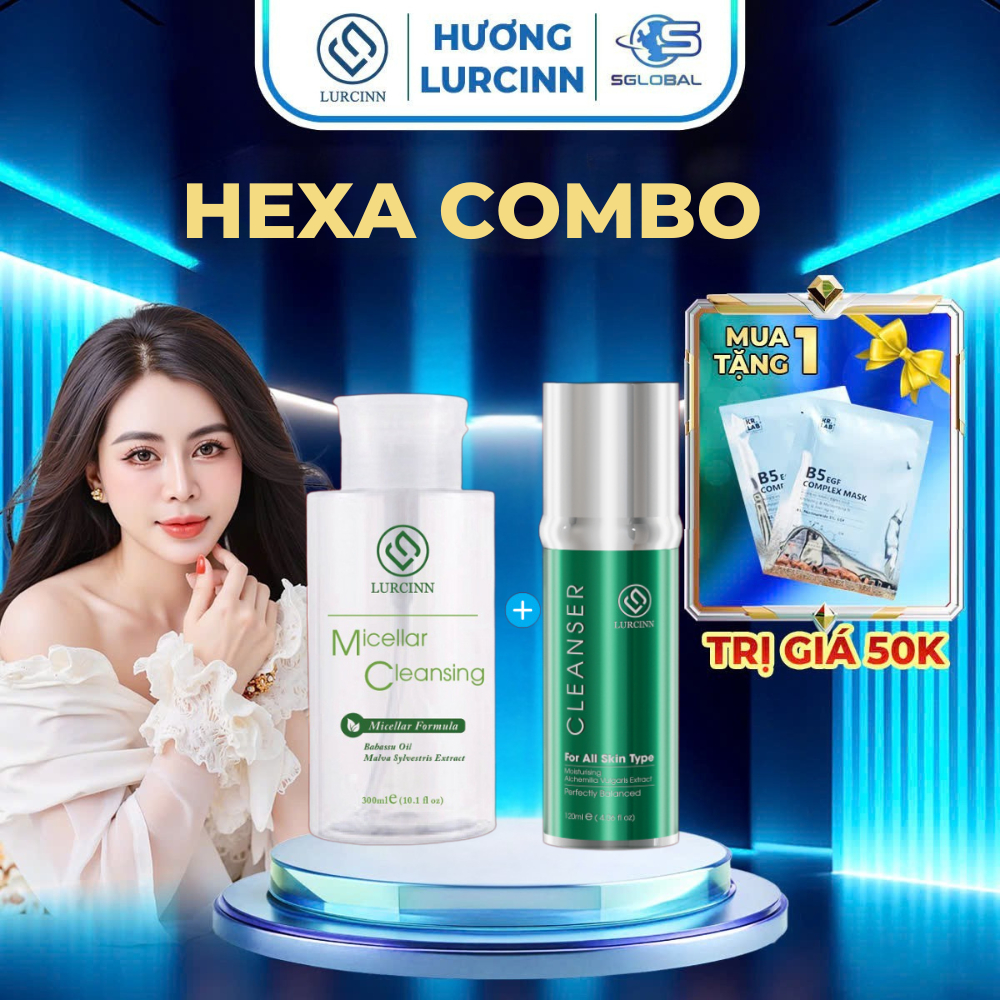 Combo làm sạch Lurcinn sạch sâu giảm mụn gồm 1 sữa rửa mặt + 1 nước tẩy trang Lurcinn chính hãng