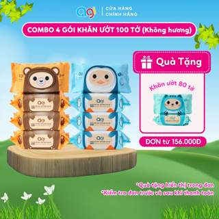 Combo 4 gói khăn giấy ướt Agi 100 tờ không hương an toàn, siêu tiết kiệm (BAO BÌ MỚI)