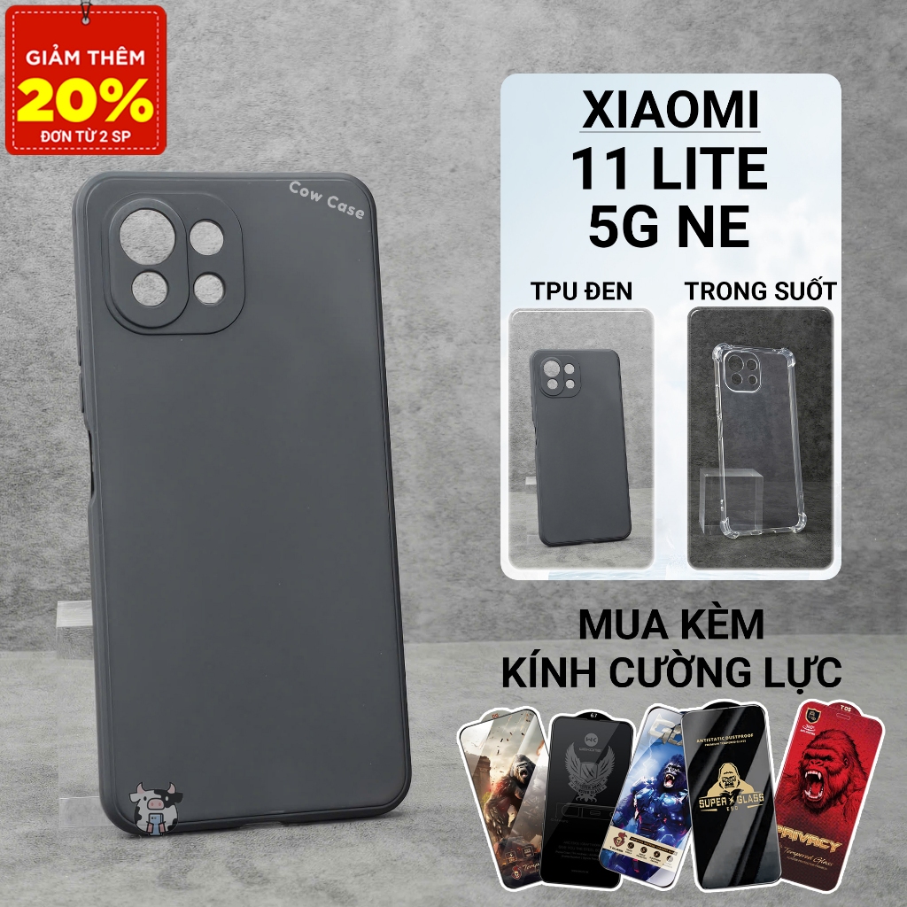 Ốp lưng Xiaomi 11 lite 5G NE Cowcase trơn màu đen | Ốp điện thoại Xiaomi dẻo bảo vệ camera đt toàn d