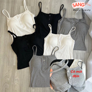 Áo 2 Dây Thun Tăm (KÈM MÚT) Có Cúc Trước Kèm Mút Đệm Quai Nhỏ, Áo 2 dây cotton tăm lạnh kèm mút ngực 102