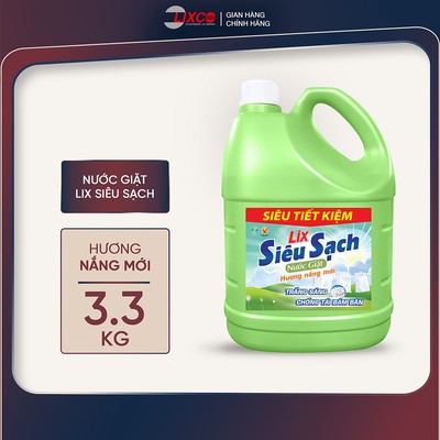 Nước giặt Lix siêu sạch chai 3.3kg làm sạch cực nhanh vết bẩn, tăng gấp đôi sức mạnh giật tẩy