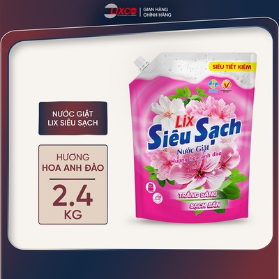 Nước giặt Lix đậm đặc hương hoa anh đào túi 2.4Kg N2503 làm sạch cực nhanh vết bẩn, tăng gấp đôi sức mạnh giặt tẩy