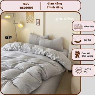 Bộ chăn ga giường cotton muji kẻ cao cấp phong cách hàn quốc (không kèm ruột), set ga giường 4 món