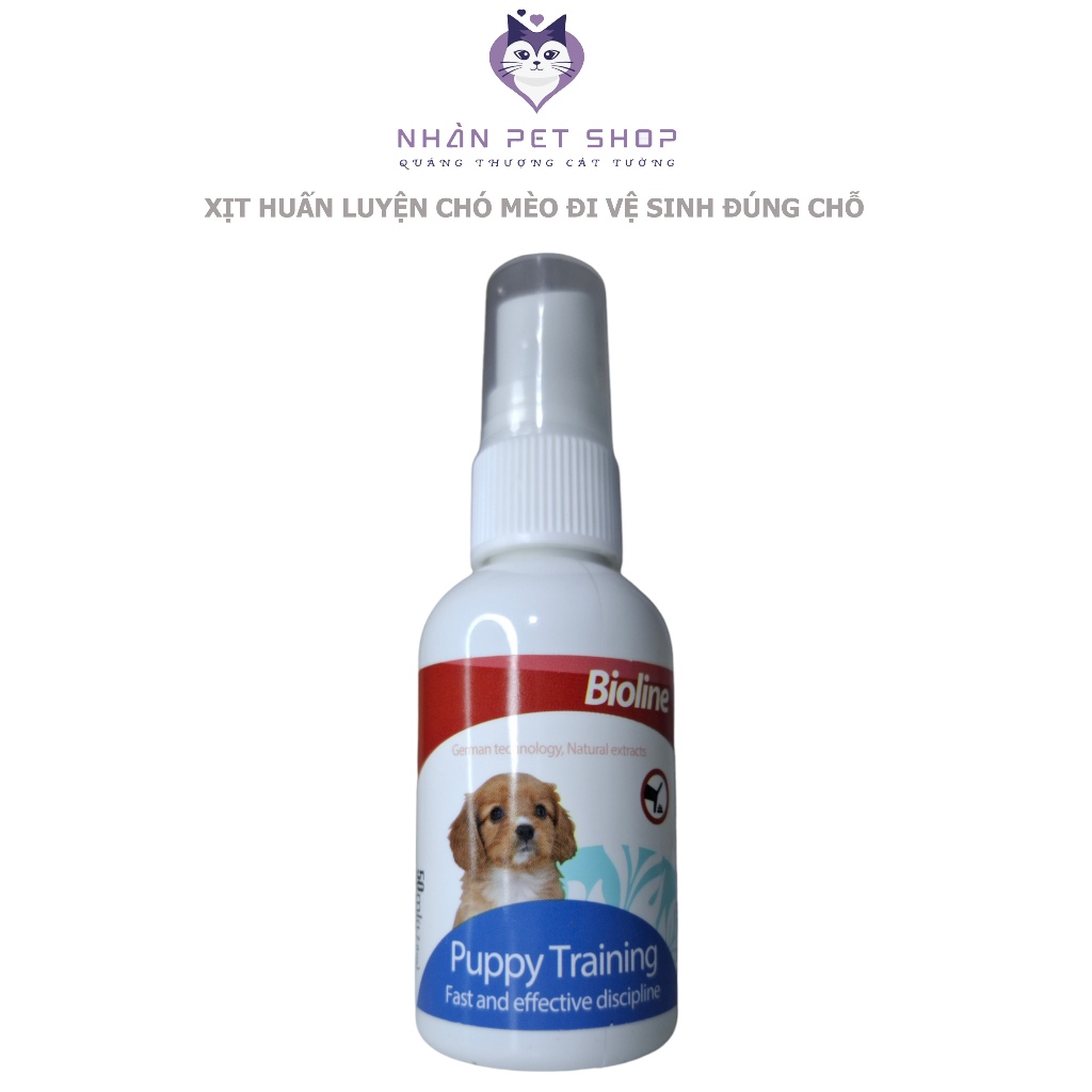 Xịt vệ sinh đúng chỗ Bioline cho chó mèo, Bioline Puppy Training chai 50ml - Nhàn Pet Shop
