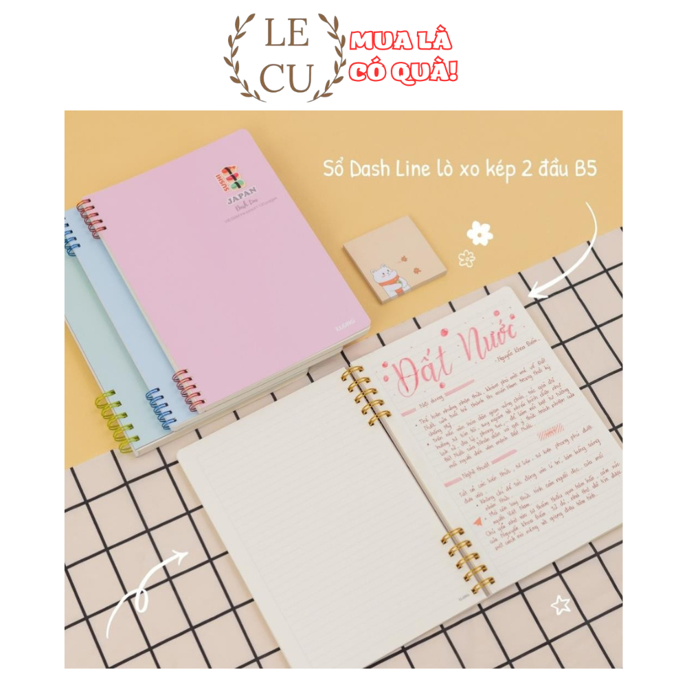 Sổ KLONG B5-A5-B7 Caro, Lined 80-120-200 trang BÌA MÀU, sổ tập vở caro klong