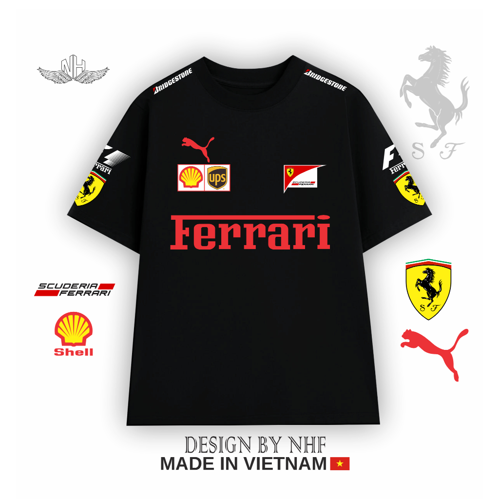Áo thun " Ferrari " Unisex ( nam nữ ), áo đội đua cotton giữ form