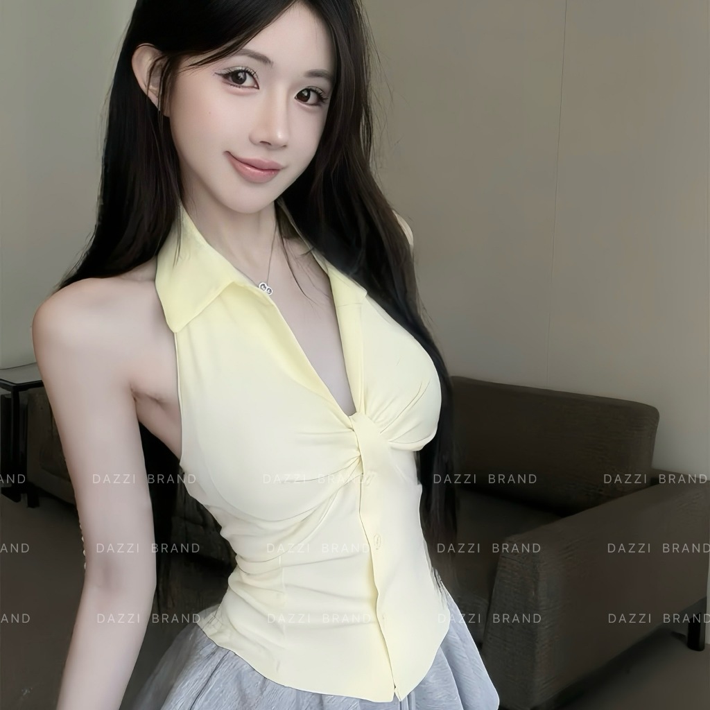 Áo yếm cổ bẻ thiết kế xoắn phối nút ôm body chất cotton mềm DAZZI Women A049 | BigBuy360 - bigbuy360.vn