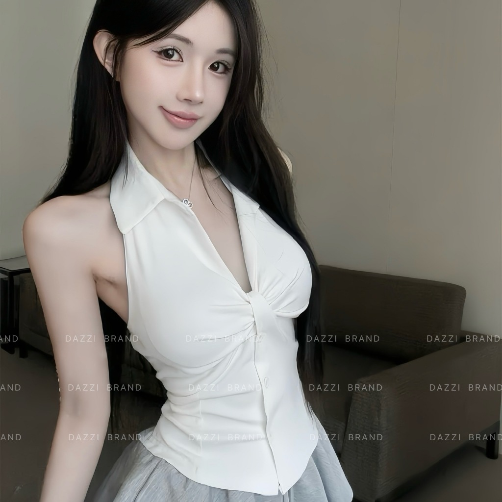 Áo yếm cổ bẻ thiết kế xoắn phối nút ôm body chất cotton mềm DAZZI Women A049 | BigBuy360 - bigbuy360.vn
