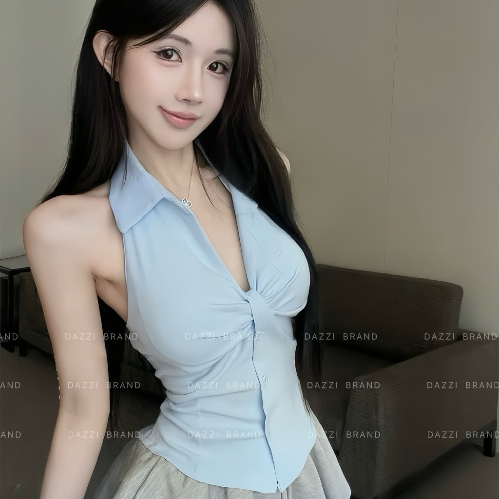 Áo yếm cổ bẻ thiết kế xoắn phối nút ôm body chất cotton mềm DAZZI Women A049 | BigBuy360 - bigbuy360.vn