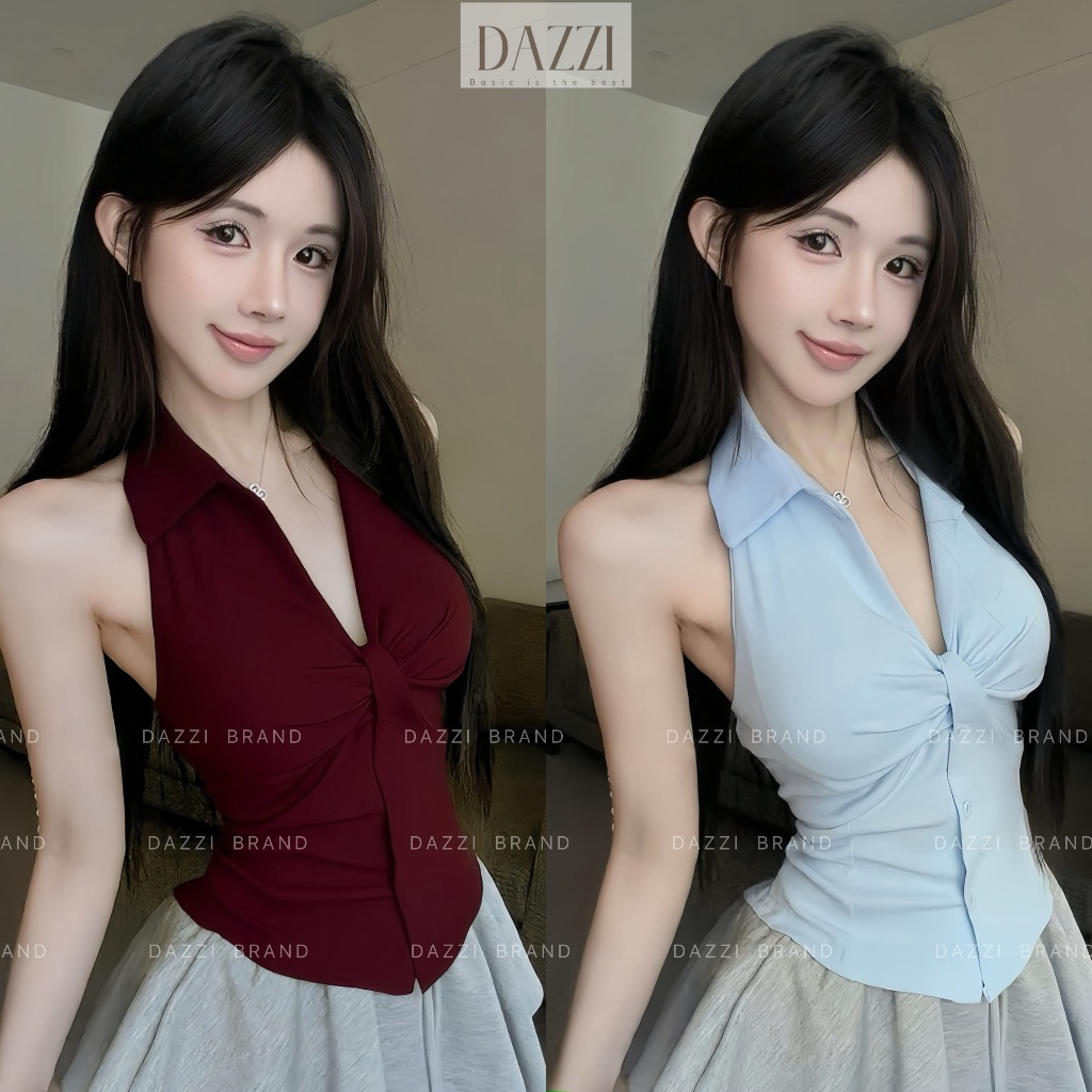 Áo yếm cổ bẻ thiết kế xoắn phối nút ôm body chất cotton mềm DAZZI Women A049 | BigBuy360 - bigbuy360.vn