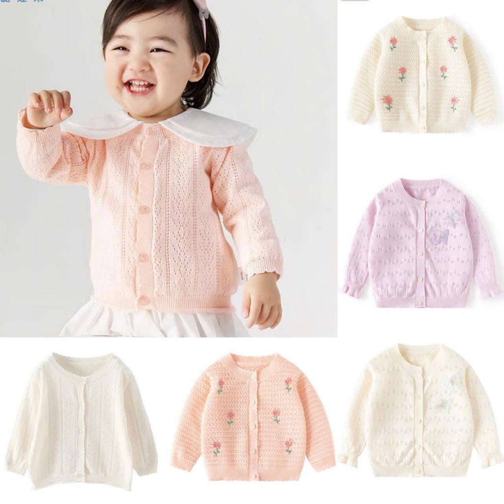   QCCC 0-8 tuổi  Áo cardigan cho bé gái áo khoác len mỏng dáng dài lửng phong cách Hàn Quốc cực xinh 