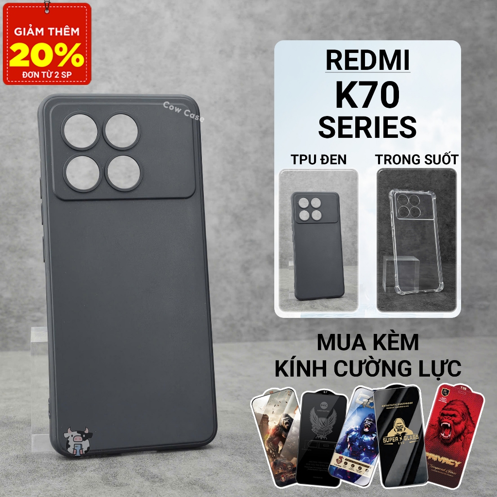Ốp lưng Redmi K70, K70e, K70 Pro, K70 Ultra Cowcase trơn màu đen | Ốp lưng điện thoại Xiaomi bảo vệ 