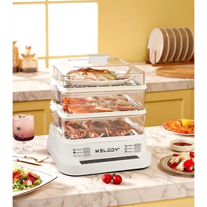 Nồi hấp điện 3 tầng Melody MLD268S, Nồi hấp đa năng,Công suất 1000W,Dung tích 32L, Bảo hành 12 tháng