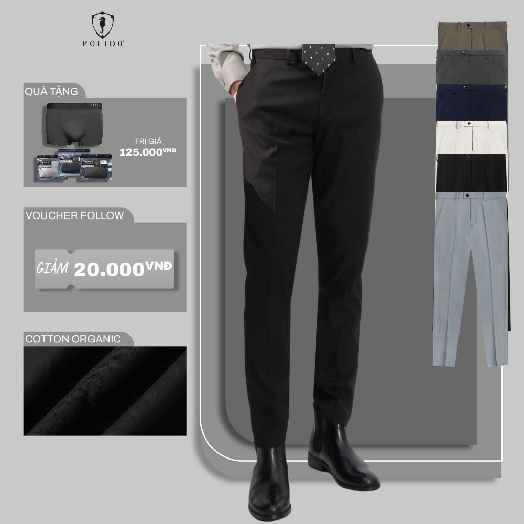 Quần âu nam TRƠN POLIDO chất cotton mềm mại bền màu form slimfit ôm nhẹ vừa vặn thời trang nam