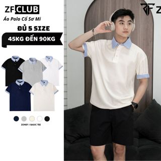 Áo Polo Ngắn Tay Phối Sơ Mi Kẻ Sọc Xanh ZONEF CLUB Áo Phông Vải Cotton Tổ Ong Cao Cấp Thoáng Mát Nam Nữ Unisex ACK