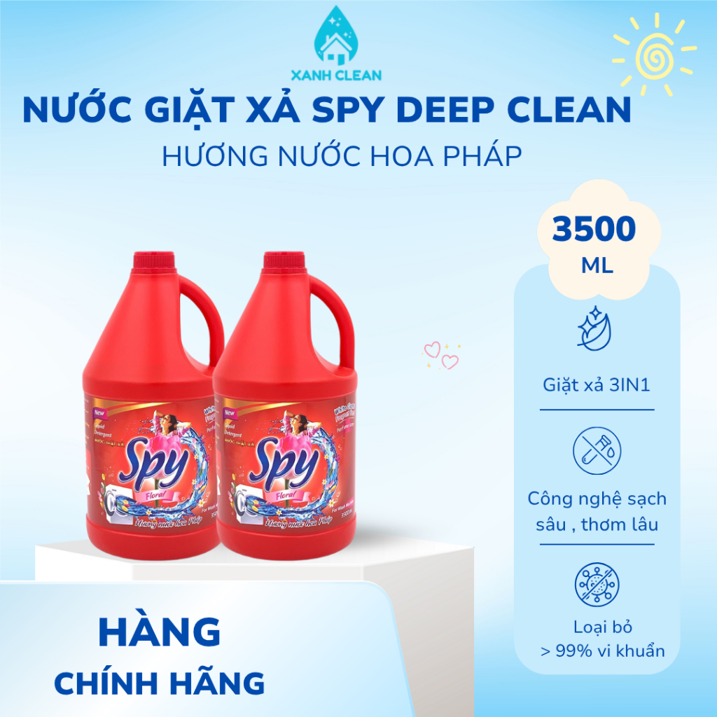 Nước giặt xả SPY Đỏ 2 trong 1 dùng cho Máy giặt cửa ngang Can 3,5kg Hương nước hoa Pháp