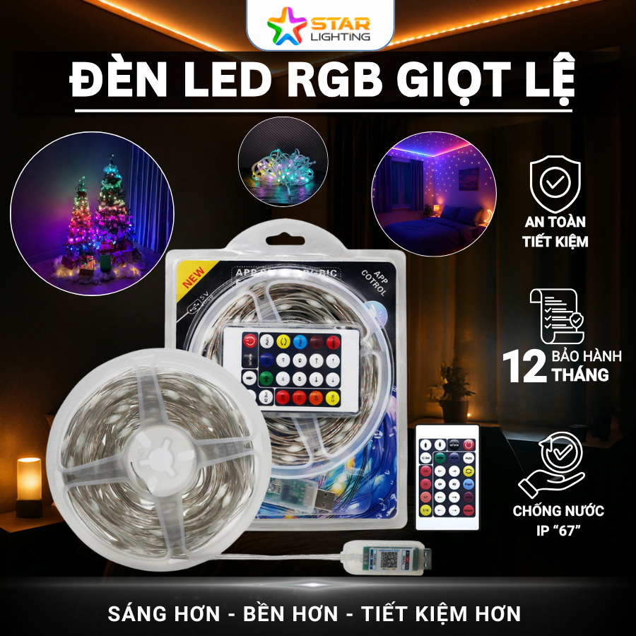 Đèn LED RGB giọt lệ - Nháy đèn theo nhạc, vỗ tay, Điều khiển App & Remote, chống nước IP67